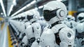 Efficient robots working together on electronics assembly line in factory
