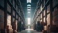 Efficient Storage Solutions, A Warehouse Distribution Center with Long and High Shelves, Generative AI Royalty Free Stock Photo