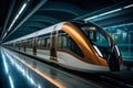 Efficient transportation sleek train displays modern design in subway station