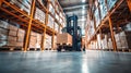 Efficient unloading process with forklift and stacked pallets in a modern warehouse environment Royalty Free Stock Photo