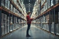 Efficient warehouse inventory management with young woman using a tablet Royalty Free Stock Photo