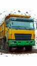 Efficient waste removal Garbage trucks in action, emptying containers isolated