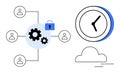 Efficient Workflow Concept with Clock, Cloud, Gears, and Connected People Nodes Royalty Free Stock Photo