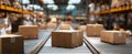 The efficient workflow of packages moving through a warehouse conveyor system..AI generated image Royalty Free Stock Photo