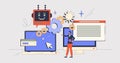 Efficient workflow and productive work organization retro tiny person concept