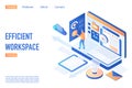 Efficient workspace landing page isometric vector template