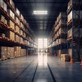 Efficiently Organized Warehouse Interior Showcasing Orderliness. Generative AI