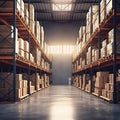 Efficiently Organized Warehouse Interior Showcasing Orderliness. Generative AI