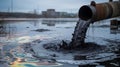 Effluent pipe discharging wastewater into a river causing water pollution problem Royalty Free Stock Photo