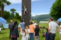 Effort of a boy in climbing a wall Royalty Free Stock Photo