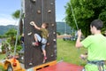 Effort of a boy in climbing a wall Royalty Free Stock Photo