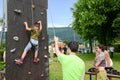 Effort of a boy in climbing a wall Royalty Free Stock Photo