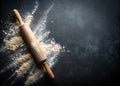 Effortless Baking A Dark Background FlourDusted Rolling Pin Awaits Its Culinary Destiny Royalty Free Stock Photo