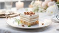 The effortless elegance of sponge cake and whipped cream. Airy and light dessert. Minimalist composition with exquisite
