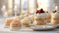 The effortless elegance of sponge cake and whipped cream. Airy and light dessert. Minimalist composition with exquisite