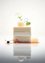 The effortless elegance of sponge cake and whipped cream. Airy and light dessert. Minimalist composition with exquisite