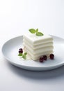 The effortless elegance of sponge cake and whipped cream. Airy and light dessert. Minimalist composition with exquisite