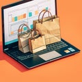 Effortless online shopping paper bag on laptop, seamless experience