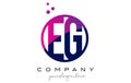 EG E G Circle Letter Logo Design with Purple Dots Bubbles