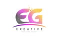 EG E G Letter Logo Design with Magenta Dots and Swoosh