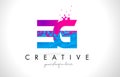 EG E G Letter Logo with Shattered Broken Blue Pink Texture Design Vector.
