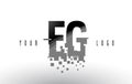 EG E G Pixel Letter Logo with Digital Shattered Black Squares