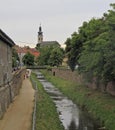 People are riding bicycles in Eger, Hungary