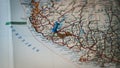 Egersund, Norway, blue pinhead on map. Royalty Free Stock Photo