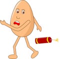 Funny Indian Themed egg cartoon is running away from a cracker during Diwali Indian Festival. Vector Illustrati