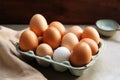 Egg arrangement Neat display of fresh chicken eggs in tray