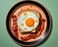 an egg and bacon sandwich on a plate