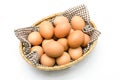 Egg in a basket with brown cloth. Royalty Free Stock Photo