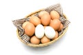 Egg in a basket with brown cloth. Royalty Free Stock Photo