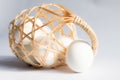 Egg in basket wicker on white background,Duck eggs Royalty Free Stock Photo