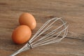 An egg beater, with two eggs Royalty Free Stock Photo