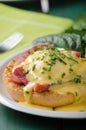 Egg benedict delish food, crispy bacon Royalty Free Stock Photo