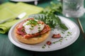 Egg benedict delish food, crispy bacon Royalty Free Stock Photo