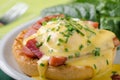 Egg benedict delish food, crispy bacon Royalty Free Stock Photo