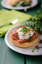 Egg benedict delish food, crispy bacon Royalty Free Stock Photo