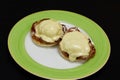 Egg Benedict with poach egg, bacon and spinach Royalty Free Stock Photo