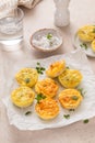 Egg bites with ham and cheese, and chicken and pesto, high protein snack idea Royalty Free Stock Photo