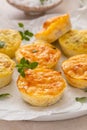 Egg bites with ham and cheese, and chicken and pesto, high protein snack idea Royalty Free Stock Photo