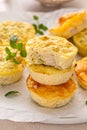Egg bites with ham and cheese, and chicken and pesto, high protein snack idea Royalty Free Stock Photo