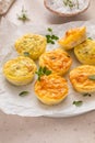 Egg bites with ham and cheese, and chicken and pesto, high protein snack idea Royalty Free Stock Photo
