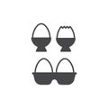 Egg in bowl and eggs in carton vector icon set