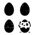 Egg breaking sequence icon isolated on white background. Farm chicken eggshell cracking stages. Hatching chick stages