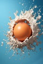 Egg breaking through the surface of a blue background, AI Royalty Free Stock Photo