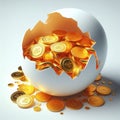 egg broken money coins golden euros saving stocks earnings - ai generated Royalty Free Stock Photo