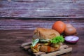 Egg burger , tomato, onion and eggs