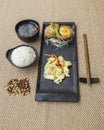 Egg cake, roughage steamed bread and side dishes breakfast set meal